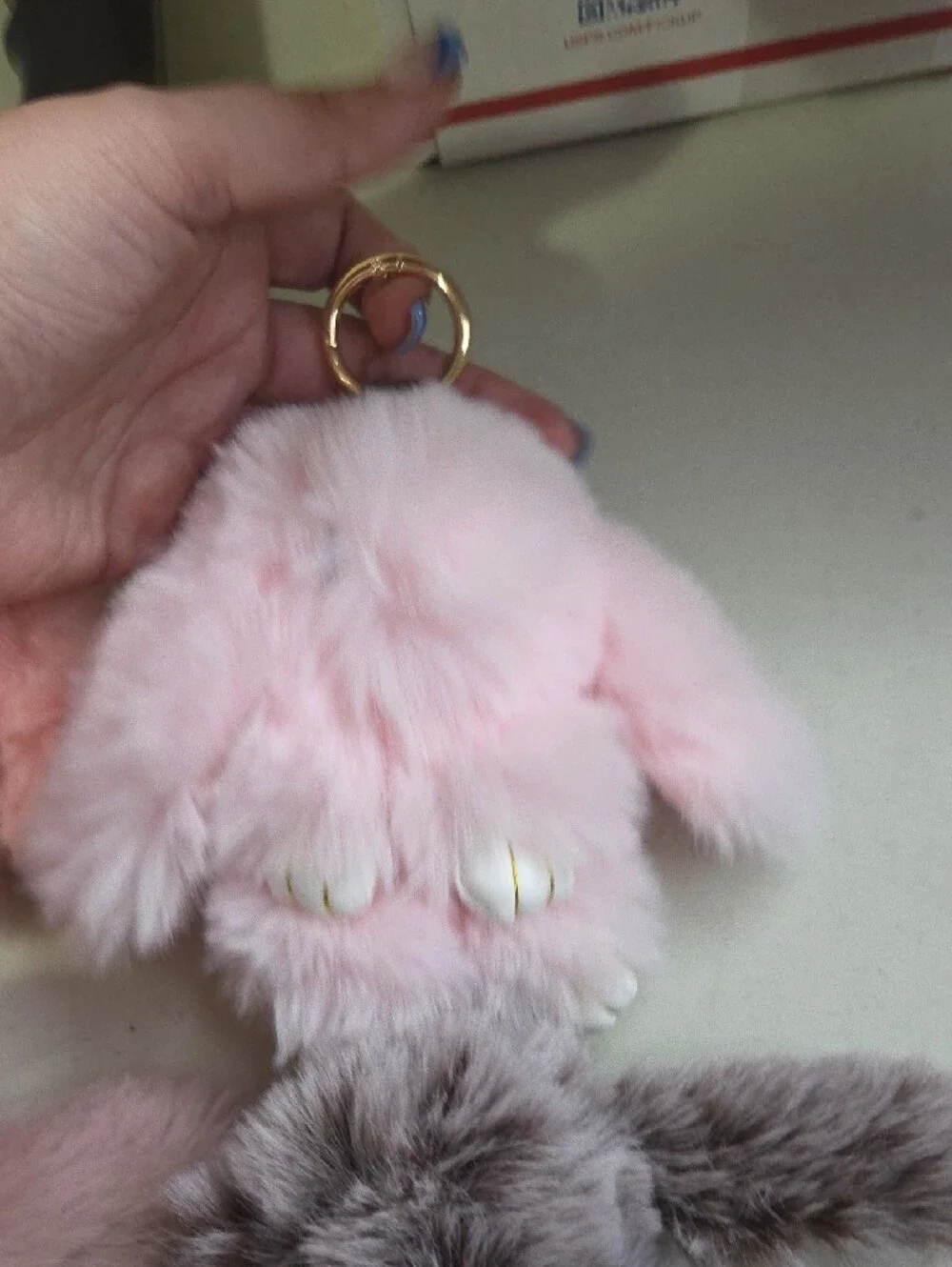 Plush Bunny Keychain Bagcharm - Pink & Gray Faux Fur